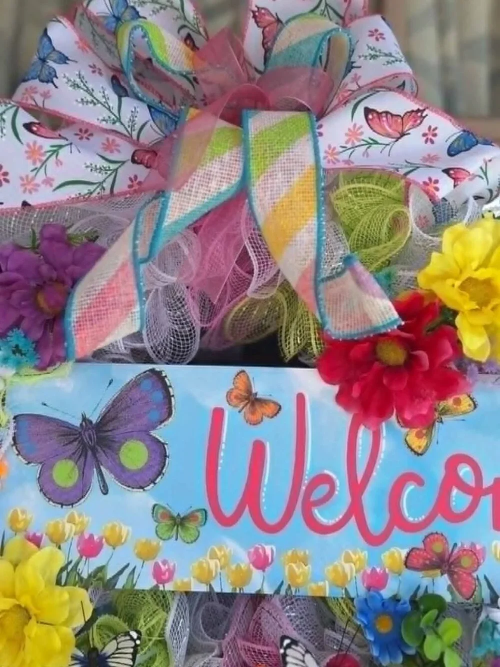 Handmade mesh ribbon floral wreath